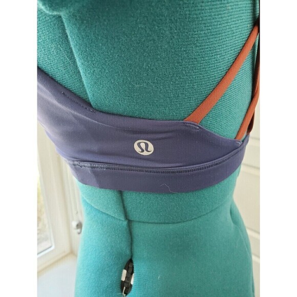 LULULEMON FREE TO BE SERENE SPORTS BRA NAVY BLUE & BROWN ATHLETIC WOMEN SIZE 4 - Picture 4 of 12